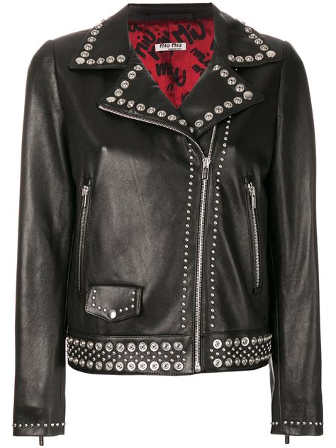 miu miu studded leather jacket|Women's Leather Clothing: Skirts and Jackets .